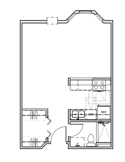 Floor plan for studio, 1 bath, 458 sqft